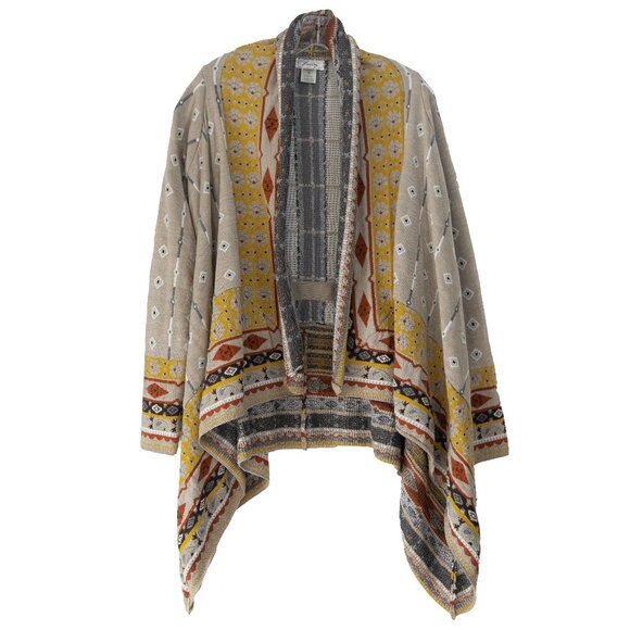 Freeway Sweaters - FREEWAY Cardigan Sweater Southwestern Asymmetrical Open Front Waterfall
